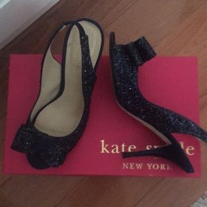 Kate Spade navy blue glitter sling back heel